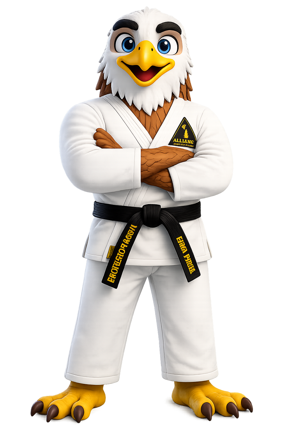 Professor Aguia, the Alliance Framingham mascot, with arms crossed